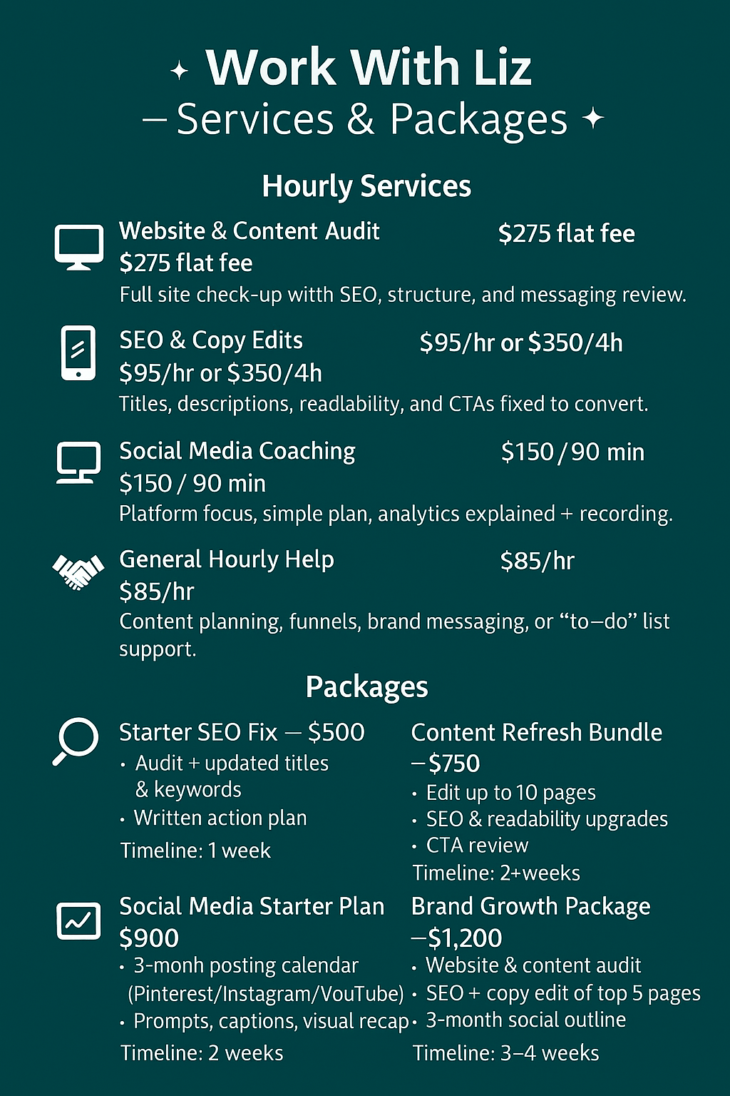 Liz Chandler Business Consultant Freelance Servies Fee Rate Table